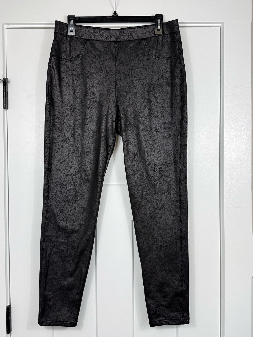 Karen Kane Faux Leather Leggings Stretchy Tapered Fit Elastic Waist Black Large